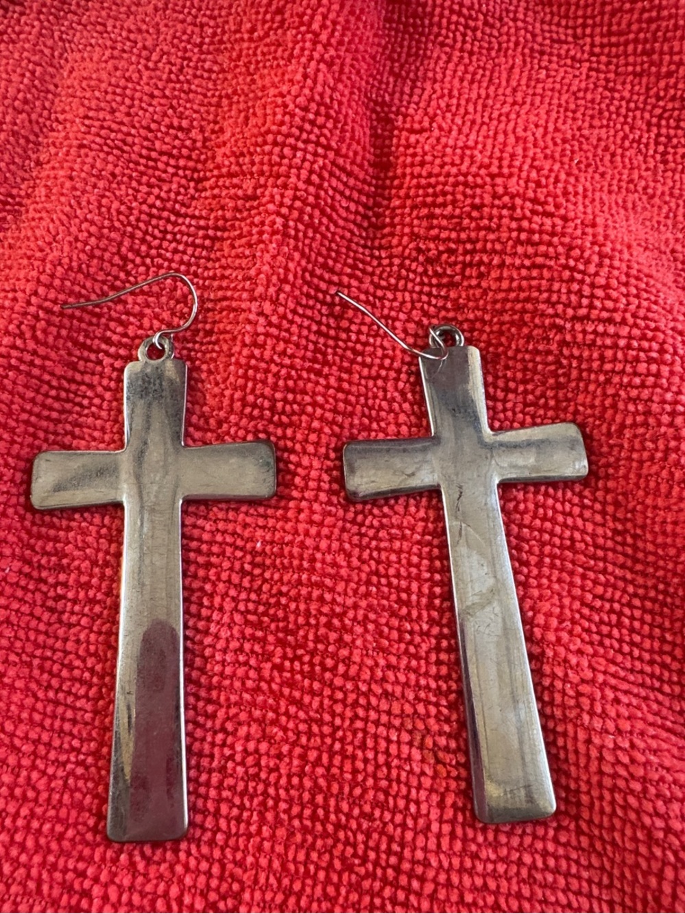 Silver Cross Dangle Earrings - Pair